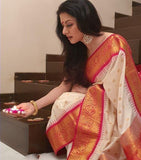 White Elegance Kanjivaram Silk Saree with Perfect Matching Border