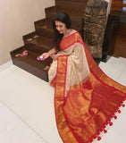 White Elegance Kanjivaram Silk Saree with Perfect Matching Border