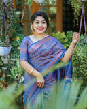 Classic Blue Kanjivaram Saree in Soft Silk with Matching Border Detail