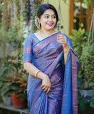 Classic Blue Kanjivaram Saree in Soft Silk with Matching Border Detail