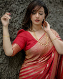Classic Red Kanjivaram Saree in Soft Silk with Eye-Catching Matching Border
