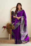 Royal Grace With Purple Kanjivaram Silk Saree with Traditional Weaves