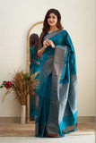 Royal Grace With Firozi Kanjivaram Silk Saree with Traditional Weaves