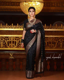 Premium Black Cotton Saree Featuring Matching Border - Graceful Ethnic Wear for Women