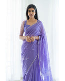 Graceful Lavender Cotton Saree With Matching Border Design - Ultimate Festive Attir