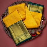 Premium Yellow Soft Silk Kanjivaram Saree with Vibrant Matching Border Appeal