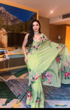 One Minute Draping Green-Color Georgette Saree for Modern Women on the Go