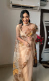Super classy 1-Minute Ready To Wear Beige Organza Silk Saree