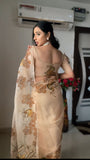 Super classy 1-Minute Ready To Wear Beige Organza Silk Saree
