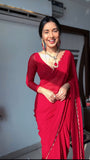 Lustrous Red Color Georgette Saree: Elegant and Easy-to-Wear for Modern Women