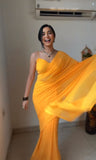 Lightweight Ready-to-Wear Plain Yellow Color Georgette Saree