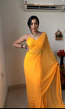 Lightweight Ready-to-Wear Plain Yellow Color Georgette Saree