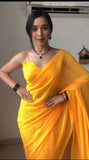 Lightweight Ready-to-Wear Plain Yellow Color Georgette Saree