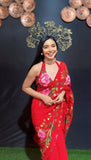 Modern Red Color One-Minute Georgette Saree for Trendy Women on the Go