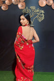 Modern Red Color One-Minute Georgette Saree for Trendy Women on the Go