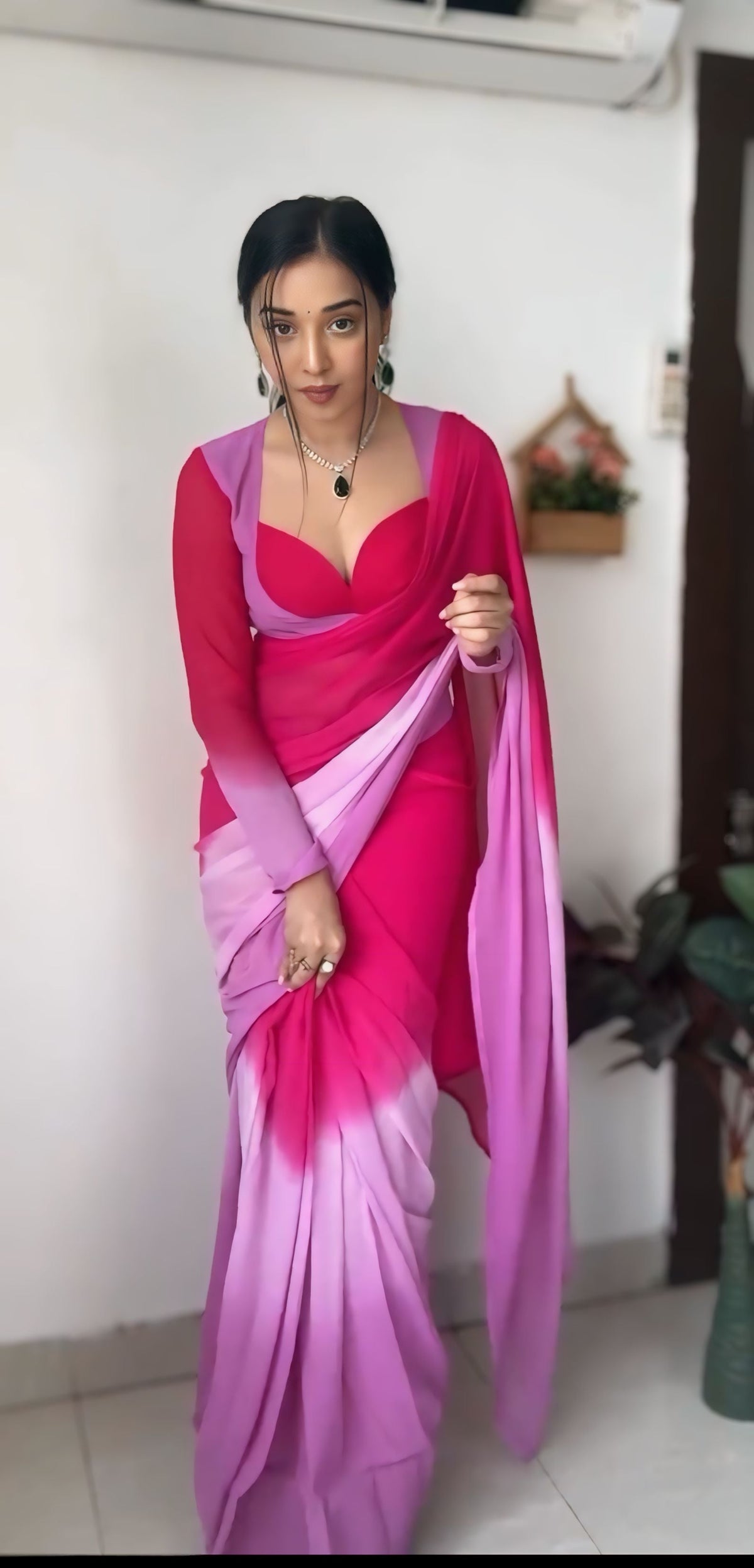 One-Minute Georgette Saree: Stylish Multi-Color Attire for Instant Glamour and Comfort