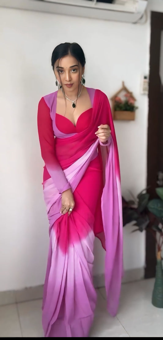 One-Minute Georgette Saree: Stylish Multi-Color Attire for Instant Glamour and Comfort