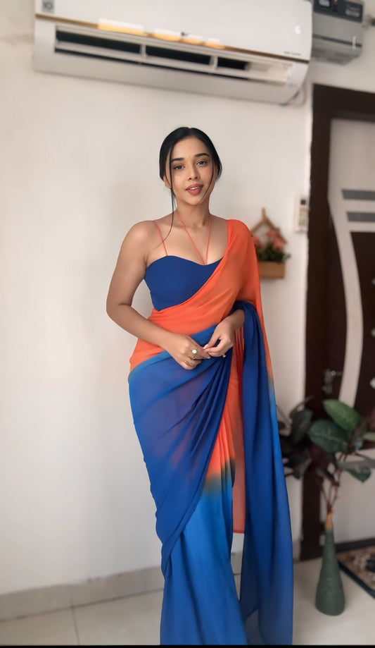 Multi-Hued Georgette Saree: Trendy One-Minute Draping for Modern Elegance