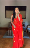 One-Minute Draping Red-Color Georgette Saree: The Perfect Blend of Fashion and Convenience