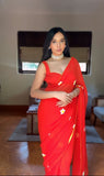 One-Minute Draping Red-Color Georgette Saree: The Perfect Blend of Fashion and Convenience