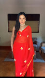 One-Minute Draping Red-Color Georgette Saree: The Perfect Blend of Fashion and Convenience