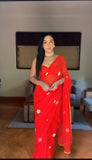 One-Minute Draping Red-Color Georgette Saree: The Perfect Blend of Fashion and Convenience