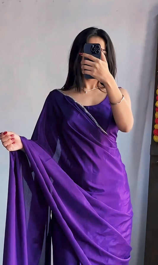 New Purple-Color One-Minute Rangoli Silk Saree: Modern Draping for a Timeless Look