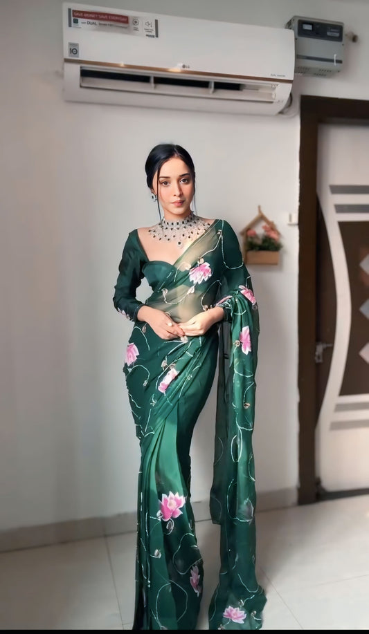 Modern Style Meets Tradition in Ready-to-Wear Organza Sarees