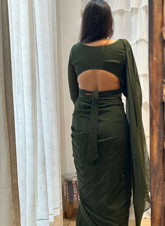 Adorable Green georgette  With Verdant Blouse Piece