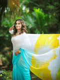 Premium White Printed Linen Fabric Saree – Perfect Blend of Comfort and Style