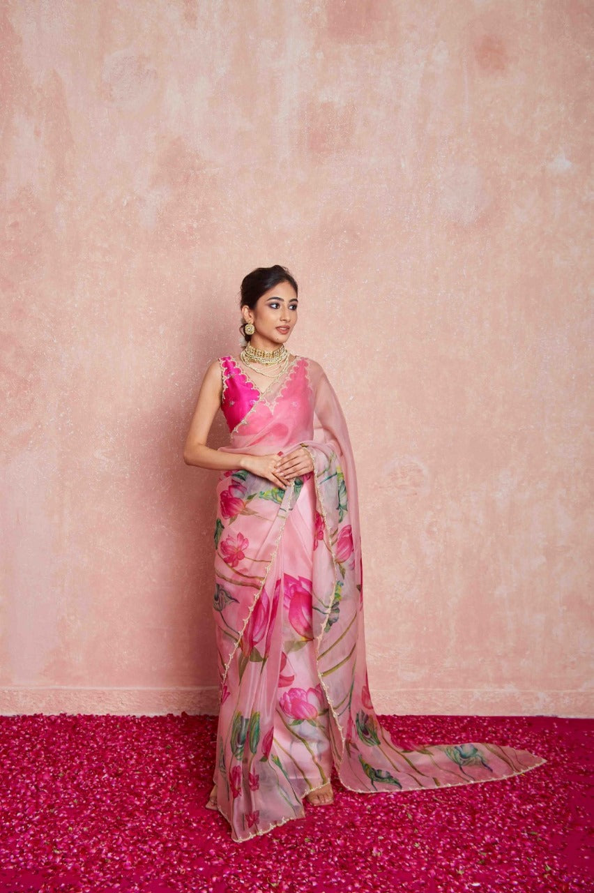 Effortless Elegance: Organza Ready-to-Wear Saree with Stitched Blouse Included