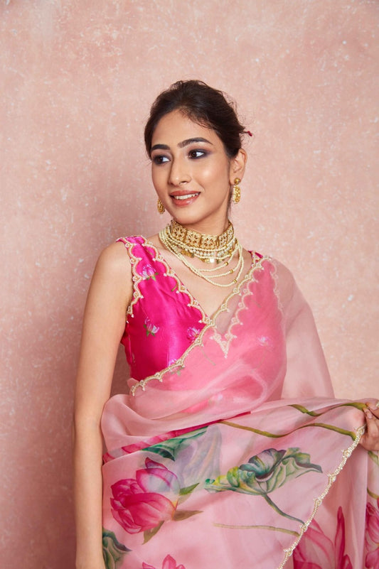 Effortless Elegance: Organza Ready-to-Wear Saree with Stitched Blouse Included