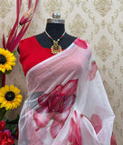 Adorning 1-Minute Ready To Wear white Organza Silk Saree