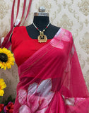 Adorning 1-Minute Ready To Wear pink Organza Silk Saree
