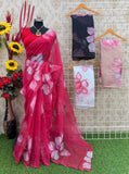 Adorning 1-Minute Ready To Wear pink Organza Silk Saree
