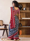 Impressive 1-Minute Ready To Wear grey&red mul cotton  Saree