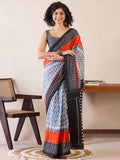 Flameboyant white&black Fancy cotton Saree With Designer Blouse Piece