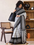 Arresting 1-Minute Ready To Wear black&white mul cotton Saree