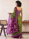 Incredible 1-Minute Ready To Wear green&purple mul cotton  Saree