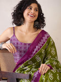 Incredible 1-Minute Ready To Wear green&purple mul cotton  Saree