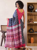 Preferable grey&pink mul cotton Saree With Alluring Blouse Piece