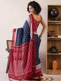 Elaborate 1-Minute Ready To Wear Blue&red mul cotton  Saree