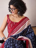Elaborate 1-Minute Ready To Wear Blue&red mul cotton  Saree