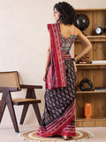 Surreptitious 1-Minute Ready To Wear Red&black  mul Cotton Saree