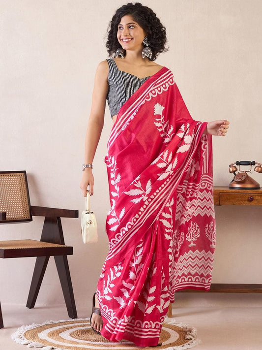 Dissemble 1-Minute Ready To Wear Red MUL COTTON  Saree