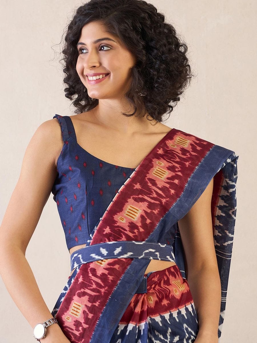 Gossamer 1-Minute Ready To Wear Navy Blue mul cotton  Saree