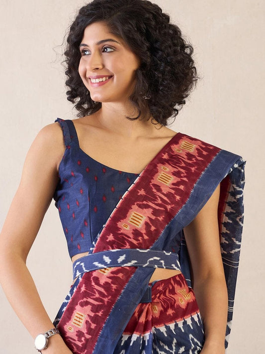 Gossamer 1-Minute Ready To Wear Navy Blue mul cotton  Saree