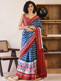 Demesne 1-Minute Ready To Wear blue&Red mul cotton  Saree