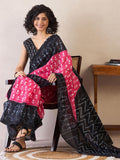 Ethereal 1-Minute Ready To Wear Black&pink  mul Cotton Saree