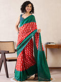 Mellifluous 1-Minute Ready To green&redmul cotton  Saree